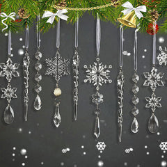 GuassLee Christmas Tree Decoration Crystal Ornaments - 32pcs Acrylic Christmas Ornaments Snowflake Icicle Drop Crystal Hanging Ornaments for Xmas Christmas Tree Winter Holiday Frozen Decorations