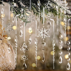 GuassLee Christmas Tree Decoration Crystal Ornaments - 32pcs Acrylic Christmas Ornaments Snowflake Icicle Drop Crystal Hanging Ornaments for Xmas Christmas Tree Winter Holiday Frozen Decorations